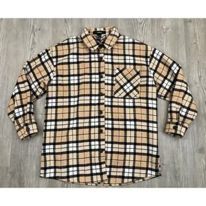 Forever 21 Fleece Shacket Yellow Plaid Print Women’s Size S